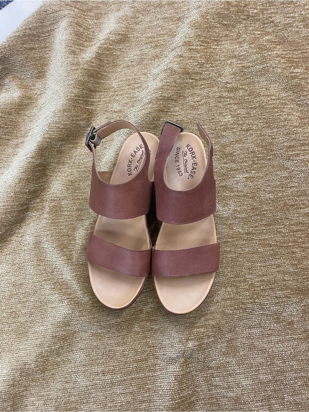 Kork-Ease Women’s Brown Leather size 8, platform Slingback Sandals